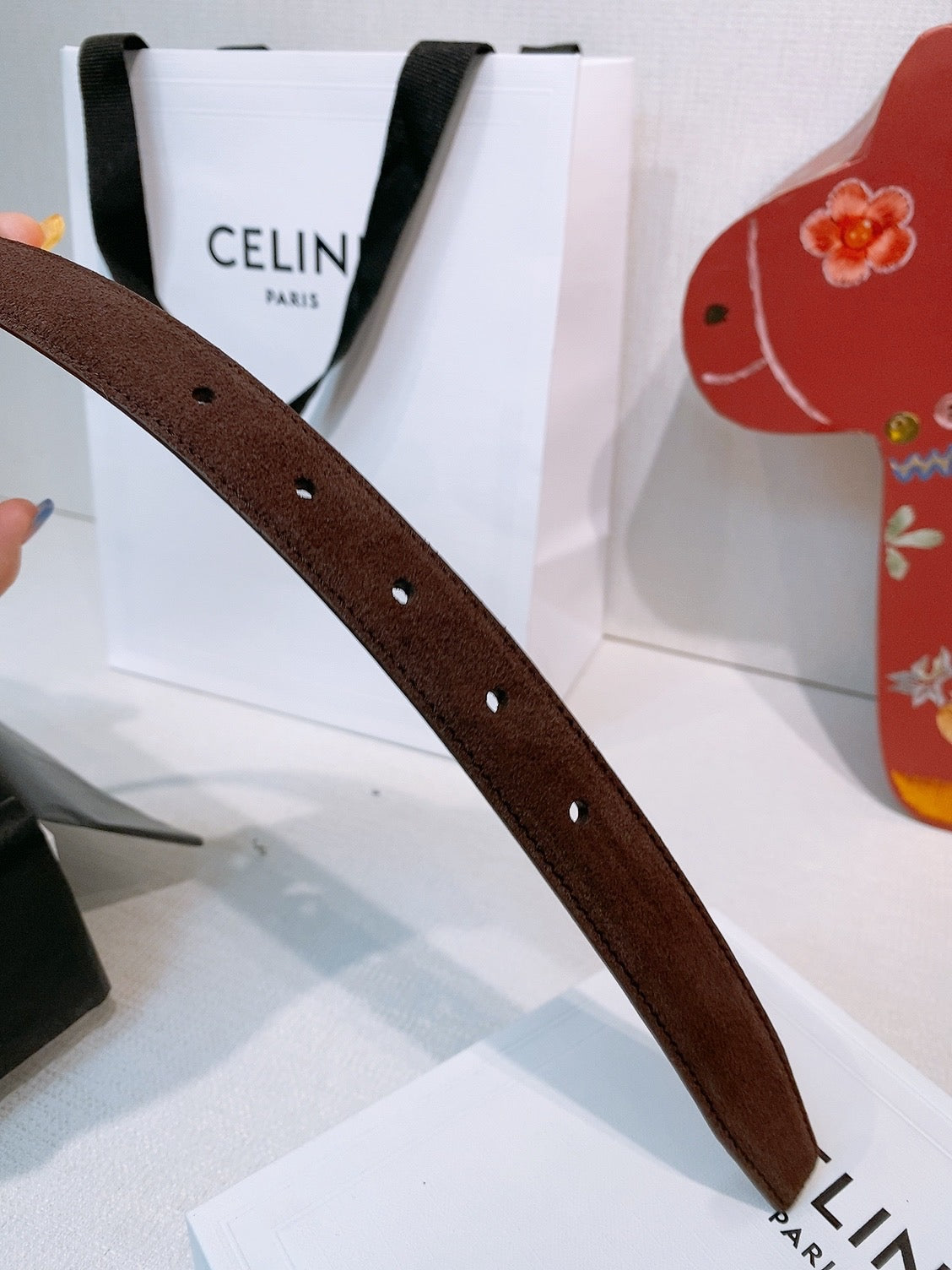 Celine Triomphe Oval Belt 2.5cm Coffee Gold Calfskin 203768